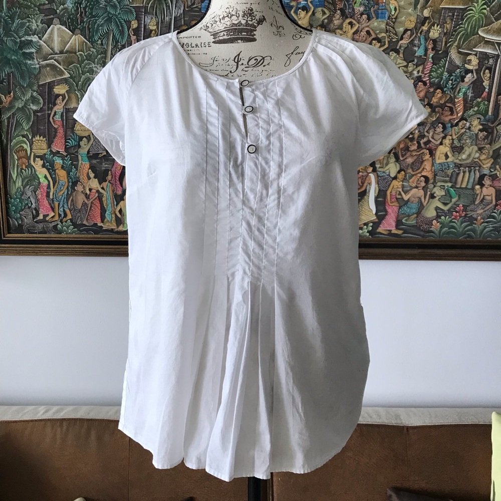 White peasant Henley flowy poplin top blouse pintuck S